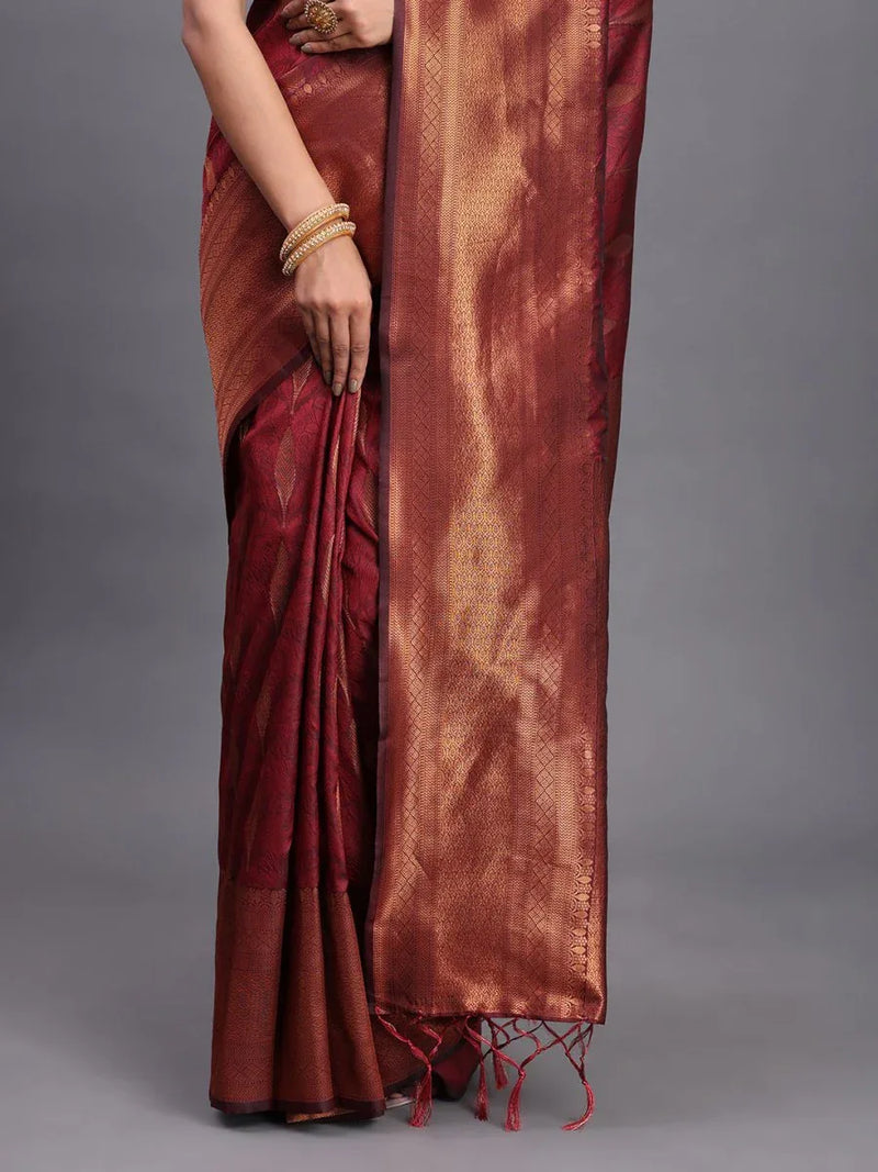 Maroon Silk Saree With Blouse Piece - EZBER