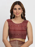 Maroon TAARINI Linen Cotton Saree with Blouse Piece - EZBER