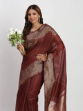 Maroon TAARINI Linen Cotton Saree with Blouse Piece - EZBER