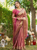Maroon Tissue Saree With Blouse Piece - EZBER