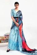 Maya Blue Satin Crep Saree - EZBER