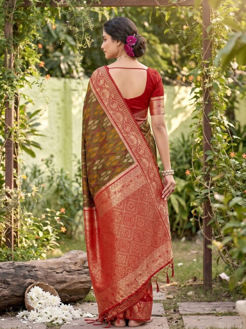 Mehandi Soft Silk Stripe N Motif Saree | EZB SI04 SRPOC7001 - EZBER