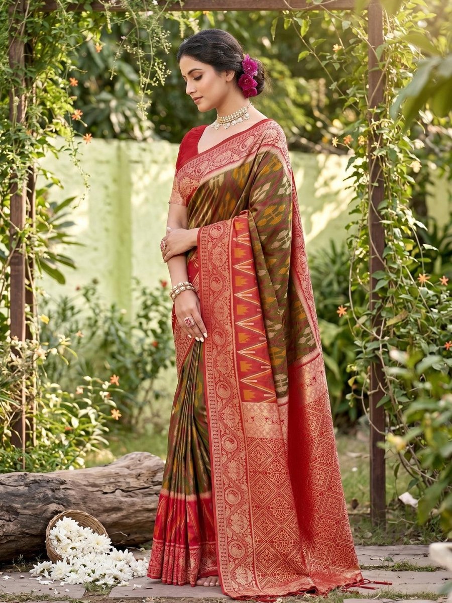 Mehandi Soft Silk Stripe N Motif Saree | EZB SI04 SRPOC7001 - EZBER