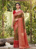 Mehandi Soft Silk Stripe N Motif Saree | EZB SI04 SRPOC7001 - EZBER