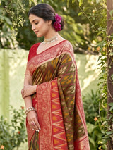 Mehandi Soft Silk Stripe N Motif Saree | EZB SI04 SRPOC7001