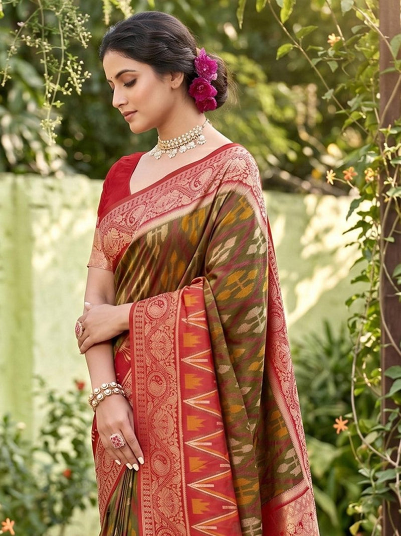 Mehandi Soft Silk Stripe N Motif Saree | EZB SI04 SRPOC7001 - EZBER