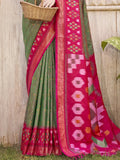 Mhendi Green Pochampalli Silk Saree With Blouse Piece - EZBER