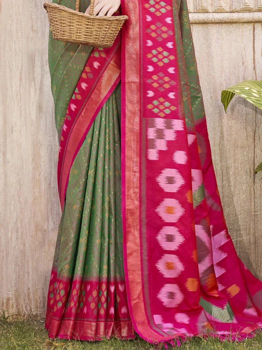 Mhendi Green Pochampalli Silk Saree With Blouse Piece - EZBER