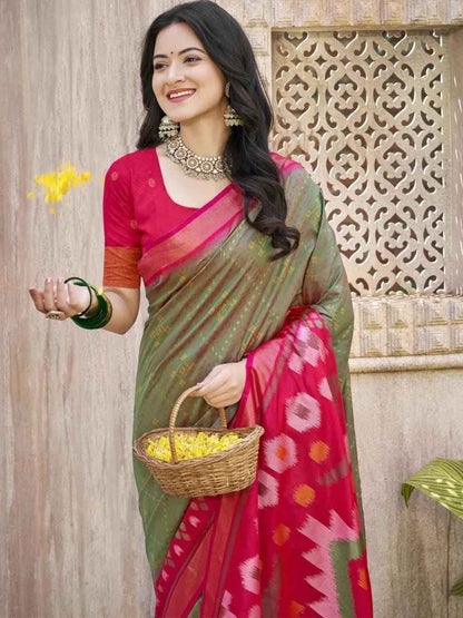 Mhendi Green Silk Brocade Saree | EZB SI04 ASPOC3002