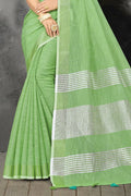 Mint Green Linen Blend Saree - EZBER