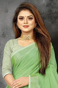 Mint Green Linen Blend Saree - EZBER
