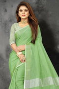 Mint Green Linen Blend Saree - EZBER