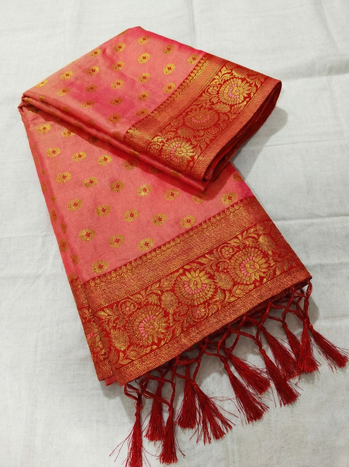 Peach & Red SIlk Kanjeevaram Saree | EZB SI04 MISUVNT5136