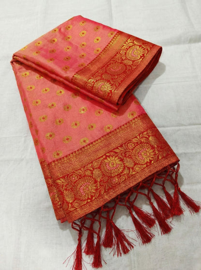 Peach & Red SIlk Kanjeevaram Saree | EZB SI04 MISUVNT5136