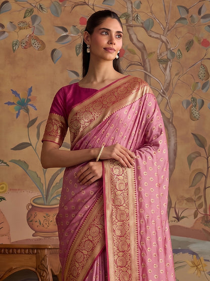Light Pink & Magenta SIlk Kanjeevaram Saree | EZB SI04 MISUVNT5137