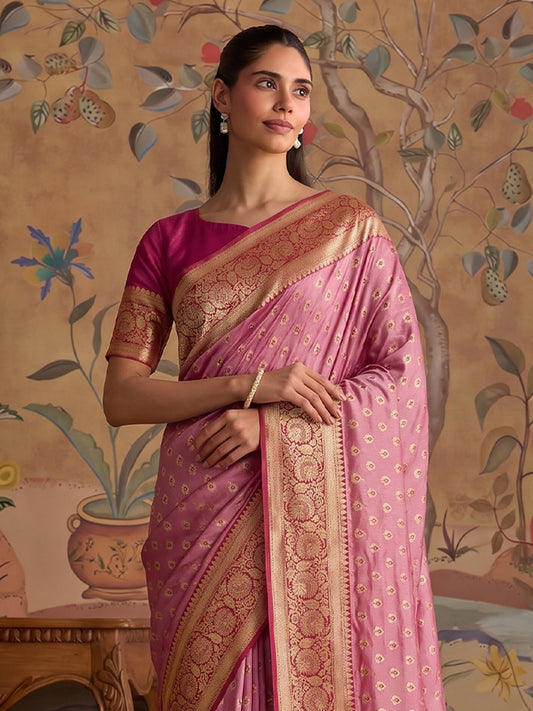 Light Pink & Magenta SIlk Kanjeevaram Saree | EZB SI04 MISUVNT5137