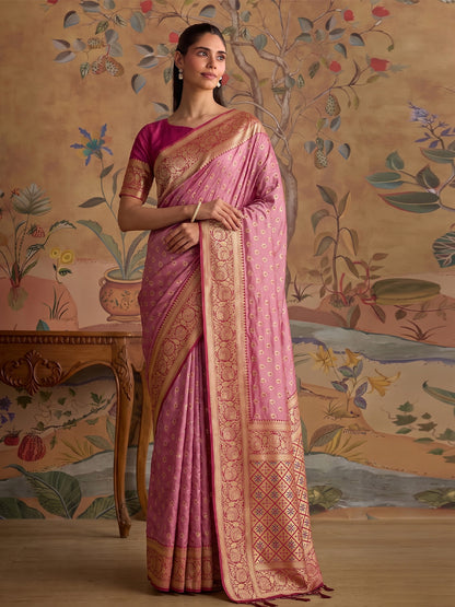 Light Pink & Magenta SIlk Kanjeevaram Saree | EZB SI04 MISUVNT5137