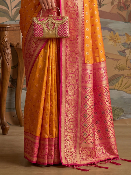 Mustard & Pink SIlk Kanjeevaram Saree | EZB SI04 MISUVNT5139