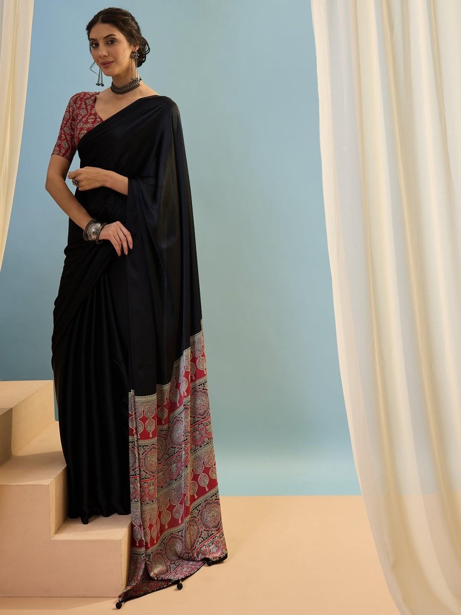Modal Black Printed Saree | EZB GF02 LUX 22006 - EZBER