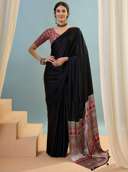 Modal Black Printed Saree | EZB GF02 LUX 22006 - EZBER