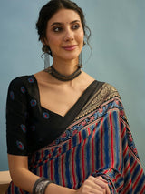 Modal Black Ajrakh Print Saree | EZB GF02 LUX 24001