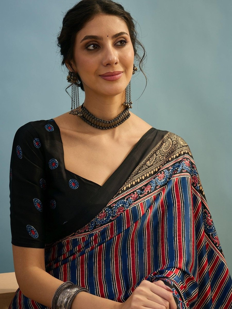 Modal Black Printed Saree | EZB GF02 LUX 24001 - EZBER