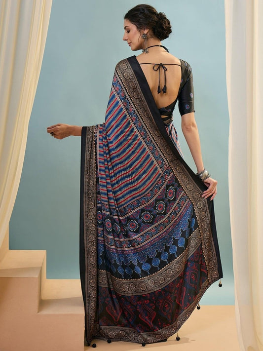 Modal Black Printed Saree | EZB GF02 LUX 24001 - EZBER