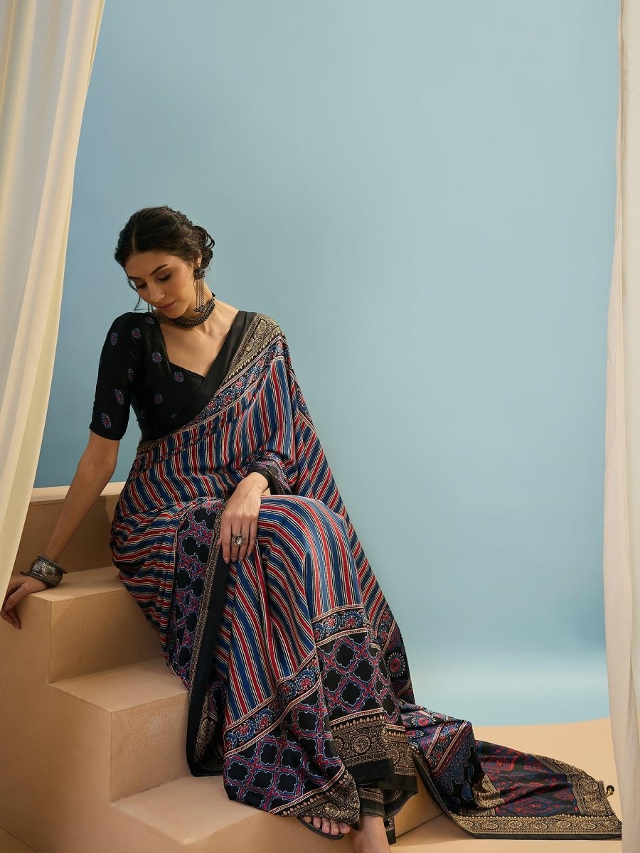 Modal Black Printed Saree | EZB GF02 LUX 24001 - EZBER