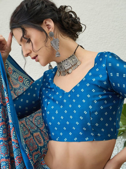 Modal Blue Printed Saree | EZB GF02 LUX 16003 - EZBER