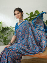Modal Blue Ajrakh Print Saree | EZB GF02 LUX 16003