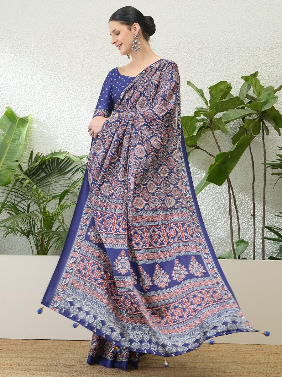 Modal Blue Printed Saree | EZB GF02 LUX 16005 - EZBER