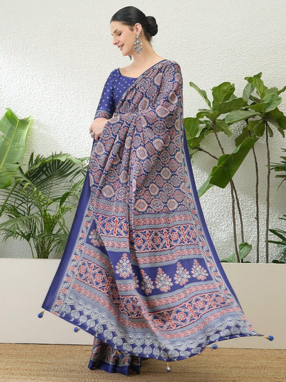 Modal Blue Printed Saree | EZB GF02 LUX 16005 - EZBER