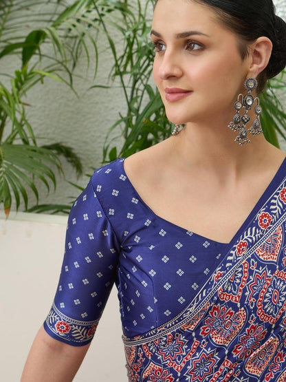 Modal Blue Printed Saree | EZB GF02 LUX 16005 - EZBER