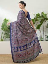 Modal Blue Ajrakh Print Saree | EZB GF02 LUX 16005