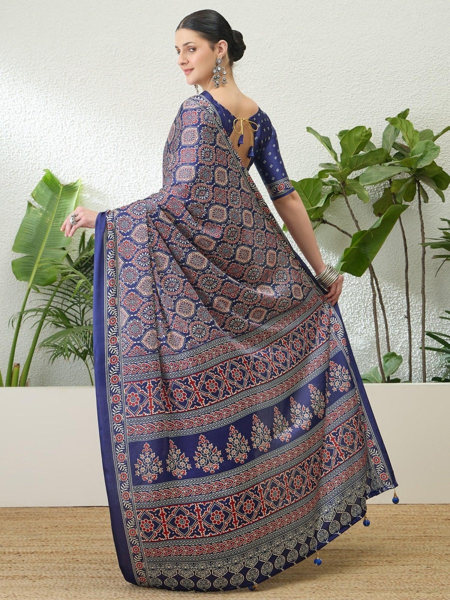 Modal Blue Printed Saree | EZB GF02 LUX 16005 - EZBER