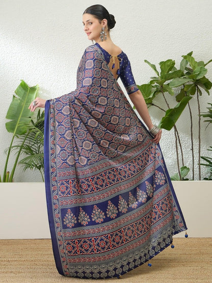 Modal Blue Printed Saree | EZB GF02 LUX 16005 - EZBER