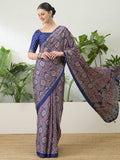 Modal Blue Printed Saree | EZB GF02 LUX 16005 - EZBER