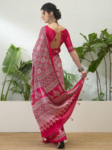 Modal Pink Ajrakh Print Saree | EZB GF02 LUX 16004