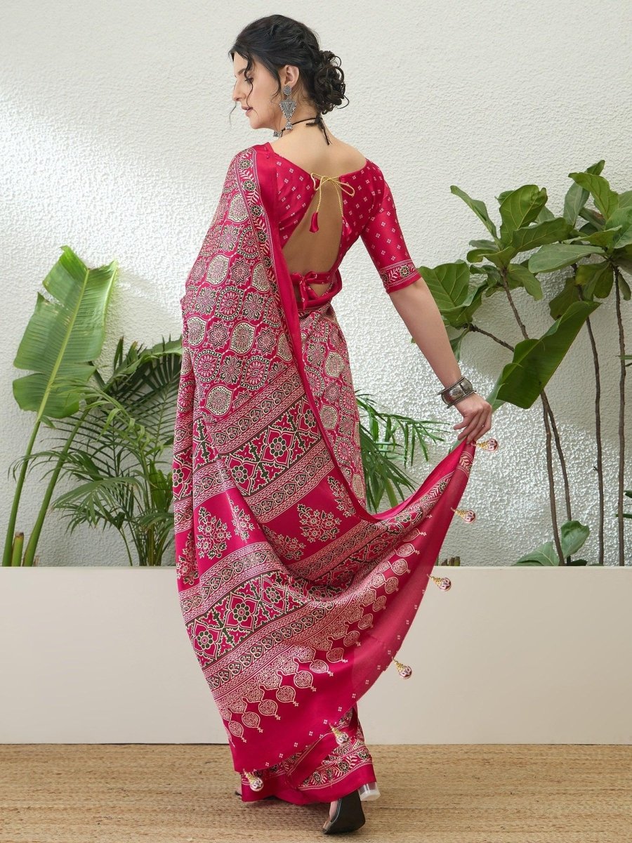 Modal Pink Printed Saree | EZB GF02 LUX 16004 - EZBER