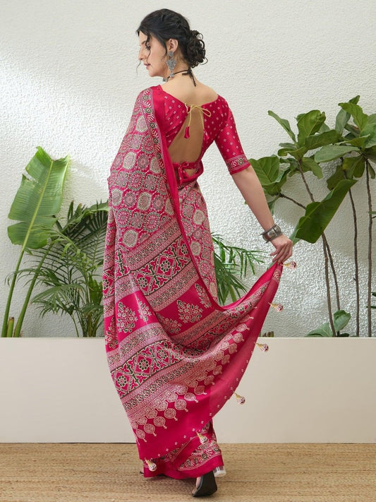 Modal Pink Printed Saree | EZB GF02 LUX 16004 - EZBER