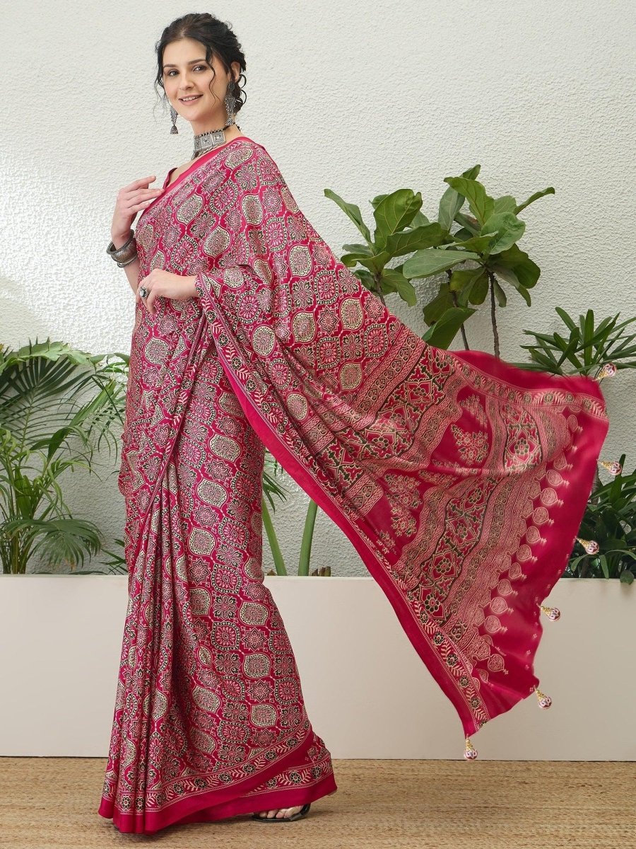 Modal Pink Printed Saree | EZB GF02 LUX 16004 - EZBER