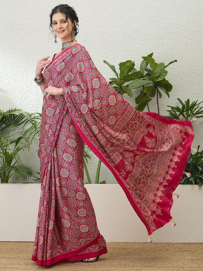 Modal Pink Printed Saree | EZB GF02 LUX 16004 - EZBER