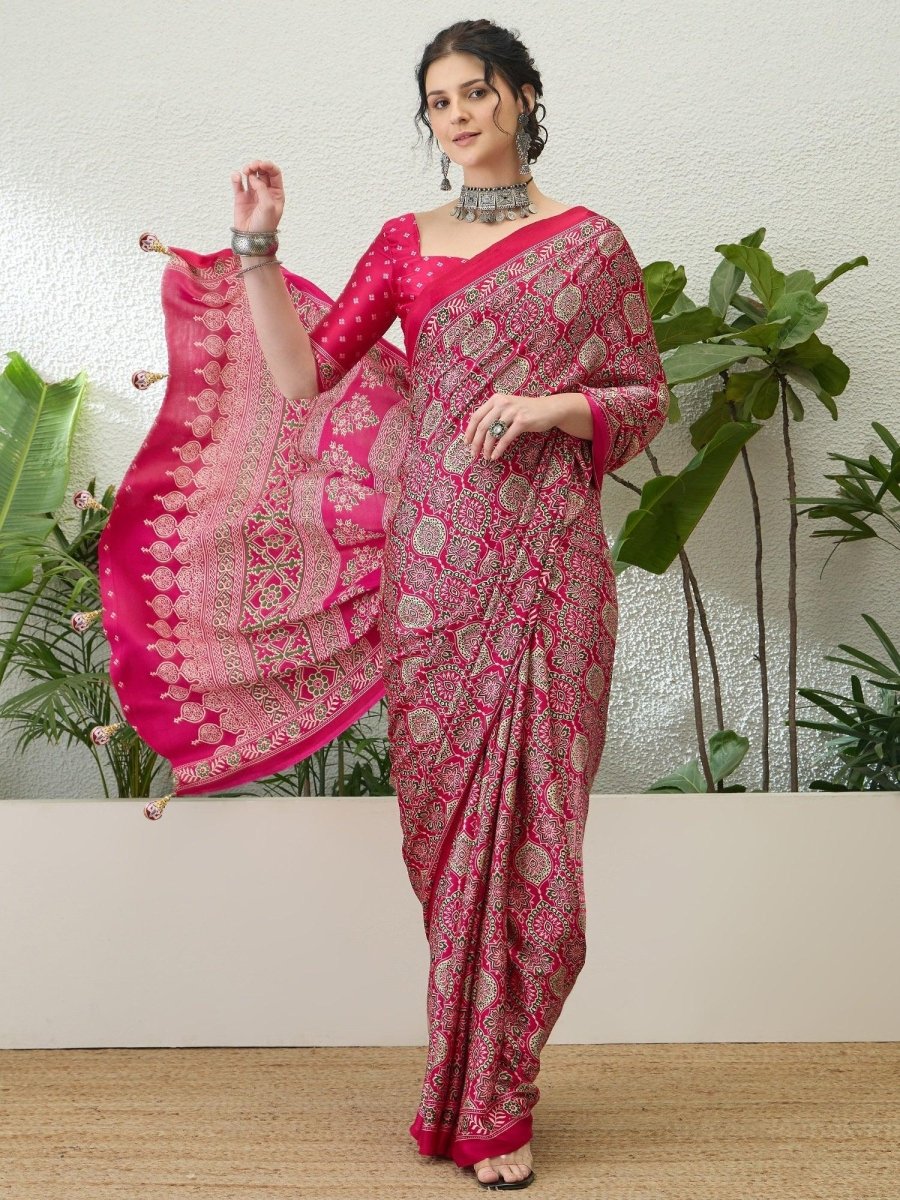 Modal Pink Printed Saree | EZB GF02 LUX 16004 - EZBER