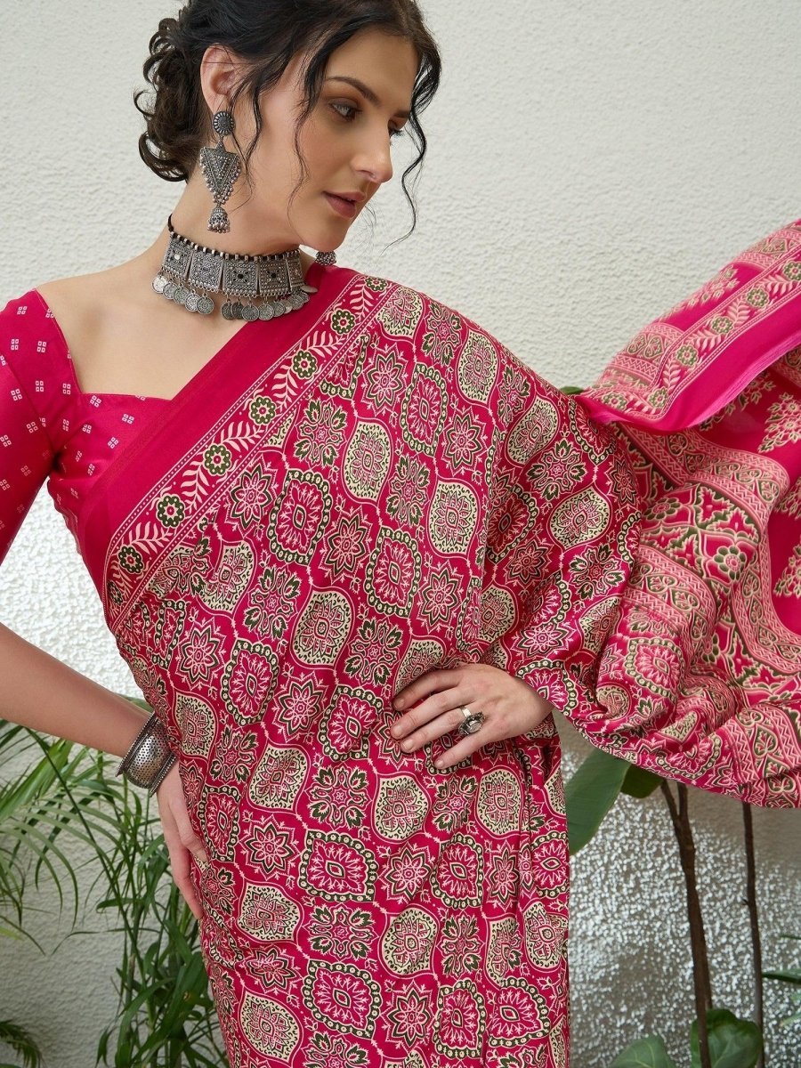 Modal Pink Printed Saree | EZB GF02 LUX 16004 - EZBER