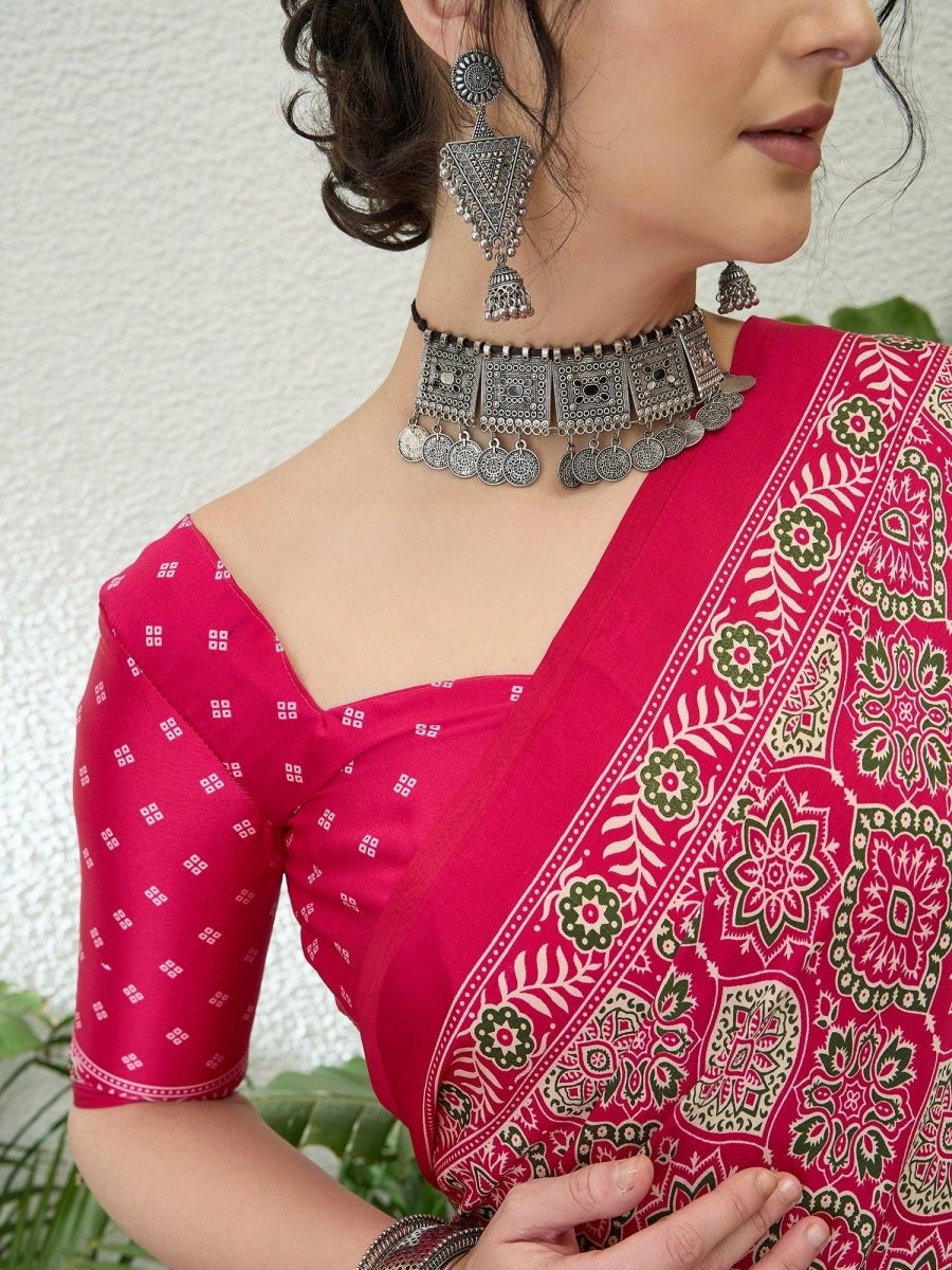 Modal Pink Printed Saree | EZB GF02 LUX 16004 - EZBER