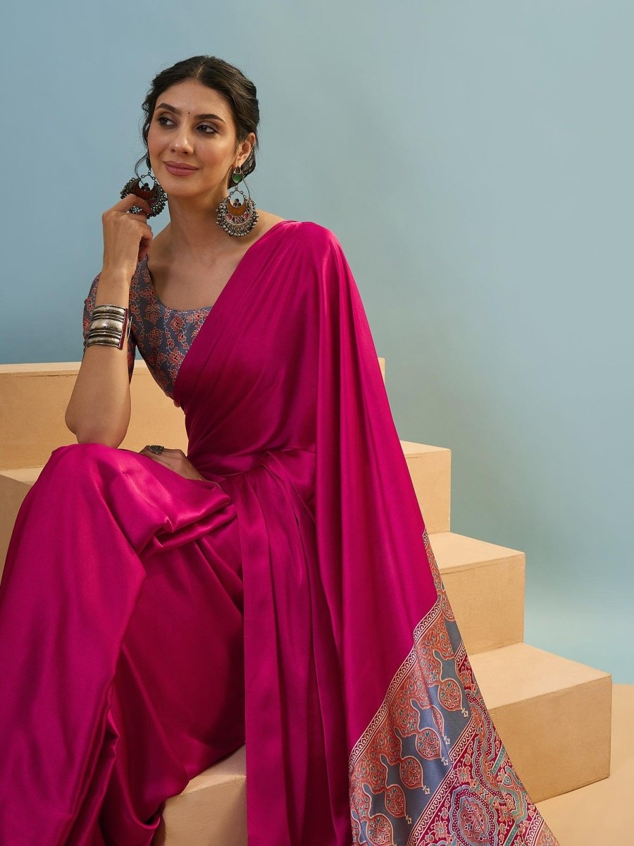 Modal Pink Printed Saree | EZB GF02 LUX 22004 - EZBER