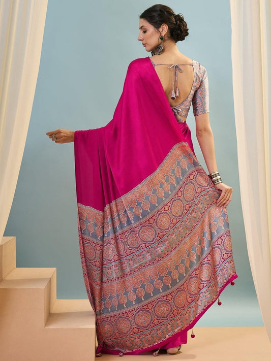 Modal Pink Printed Saree | EZB GF02 LUX 22004 - EZBER