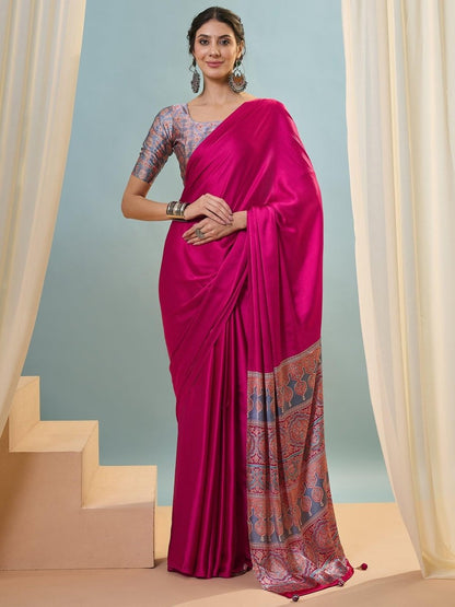 Modal Pink Printed Saree | EZB GF02 LUX 22004 - EZBER