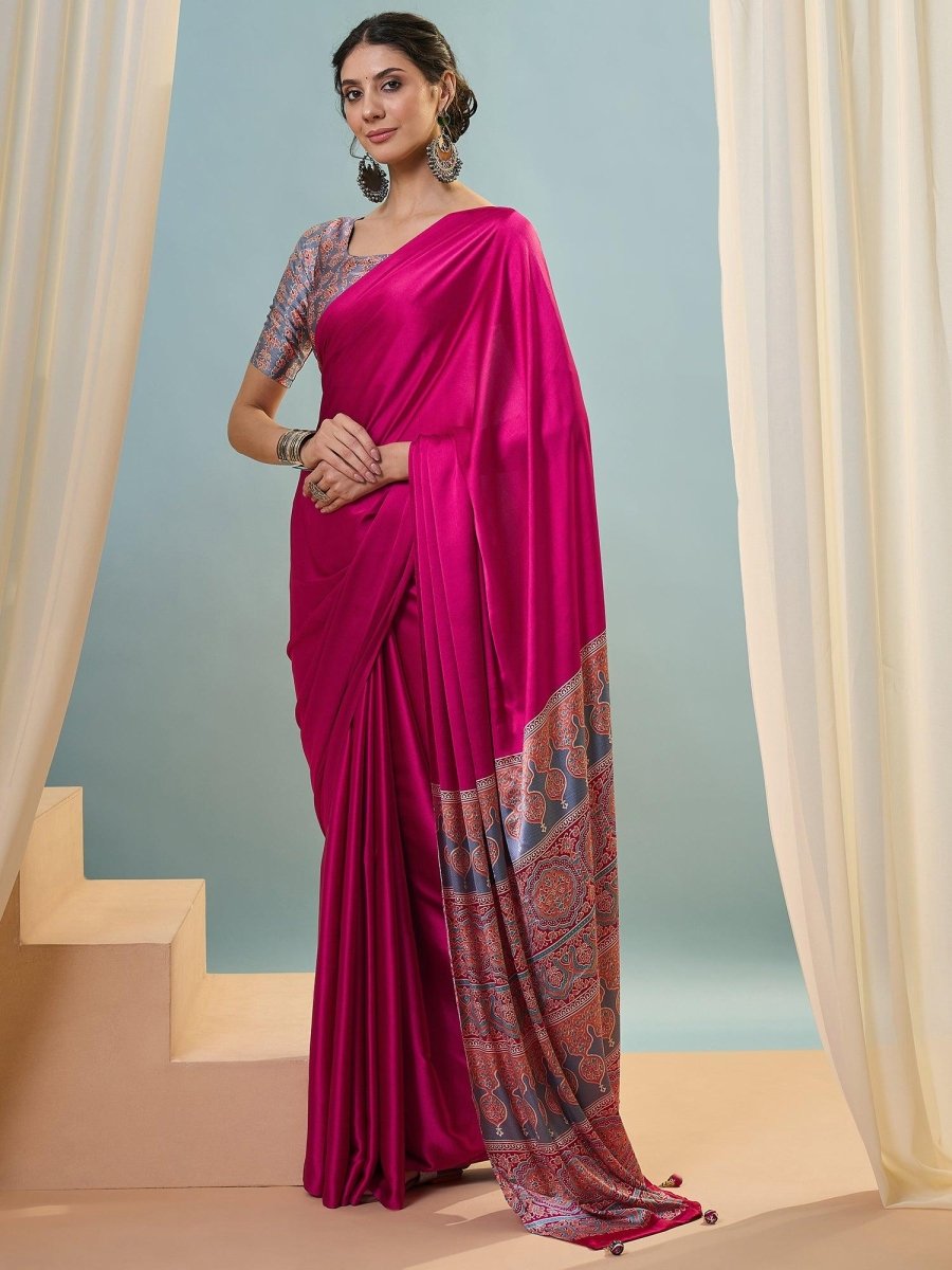 Modal Pink Printed Saree | EZB GF02 LUX 22004 - EZBER