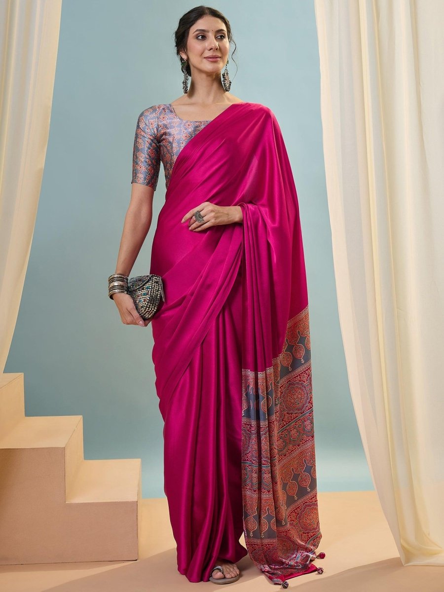 Modal Pink Printed Saree | EZB GF02 LUX 22004 - EZBER